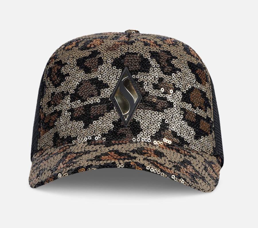 Dame SKECHERS Hatter & Hansker | Skech-Shine Cheetah Adjustable Trucker Hat